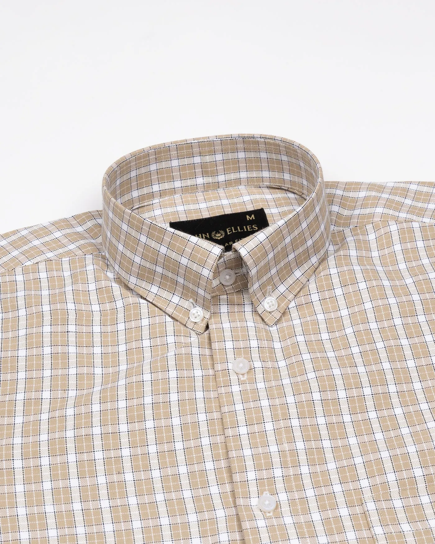 Tauris Khaki Brown Checked Button Down Cotton Shirt