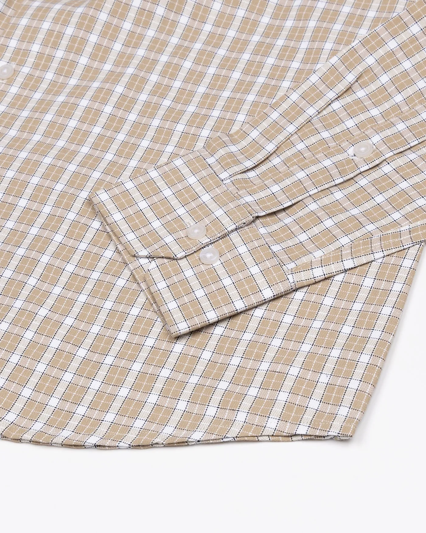 Tauris Khaki Brown Checked Button Down Cotton Shirt