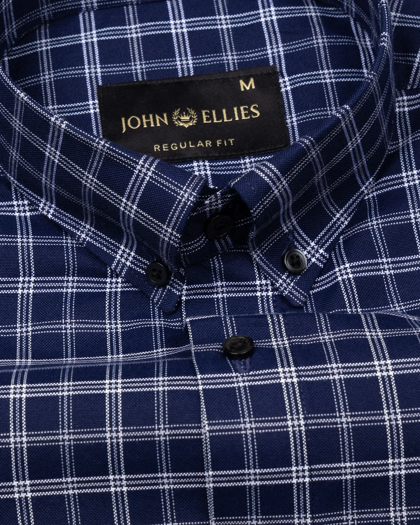 Tauris Navy Blue Checked Button Down Cotton Shirt