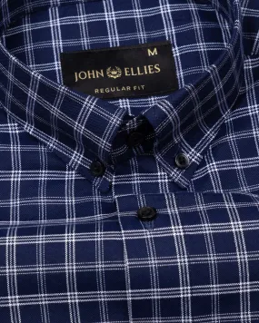 Tauris Navy Blue Checked Button Down Cotton Shirt