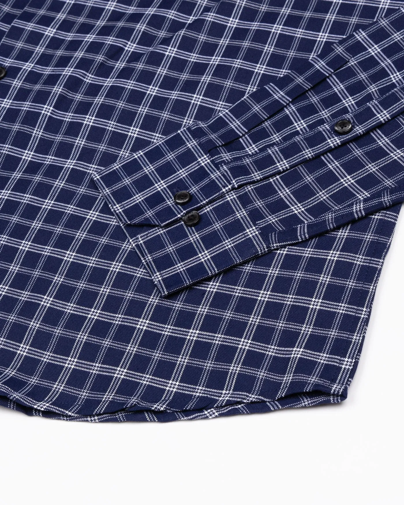 Tauris Navy Blue Checked Button Down Cotton Shirt