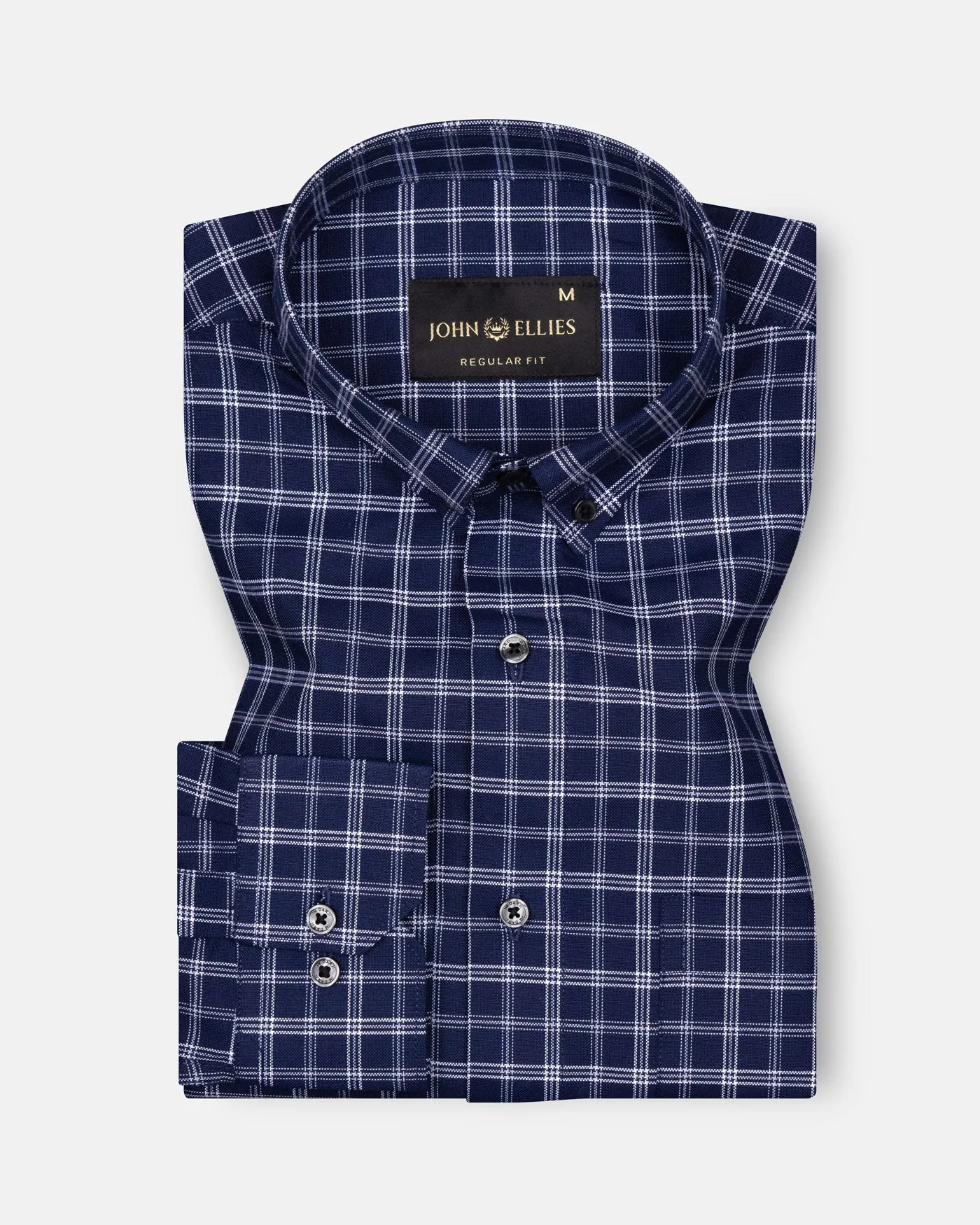 Tauris Navy Blue Checked Button Down Cotton Shirt
