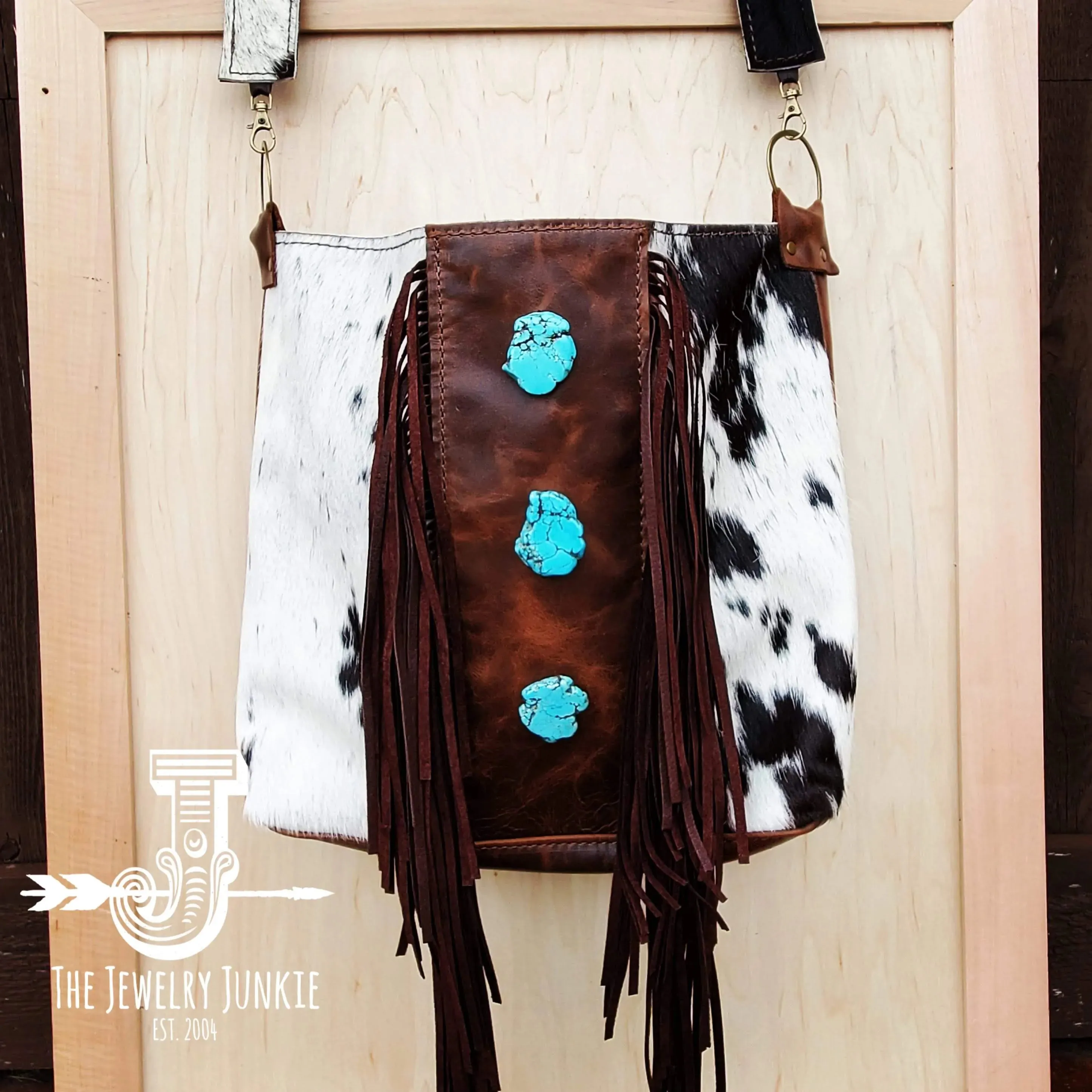 Tejas Leather Bucket Handbag w/ Turquoise Slab
