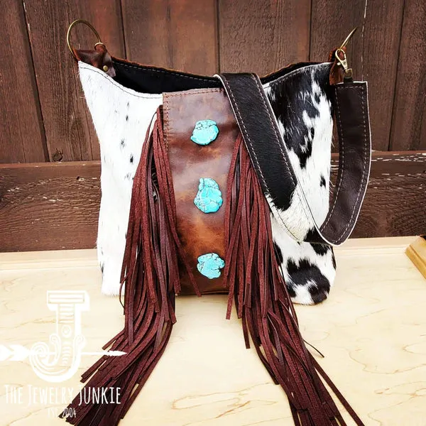 Tejas Leather Bucket Handbag w/ Turquoise Slab