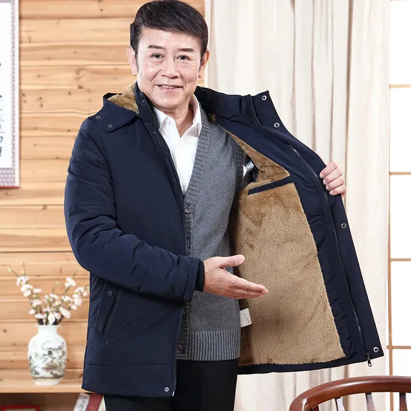 Thickened Warm Coat Plus Size Parker Waterproof Hooded Jacket Winter Men's Solid Color Parker Coat Fashion Men's Clothing