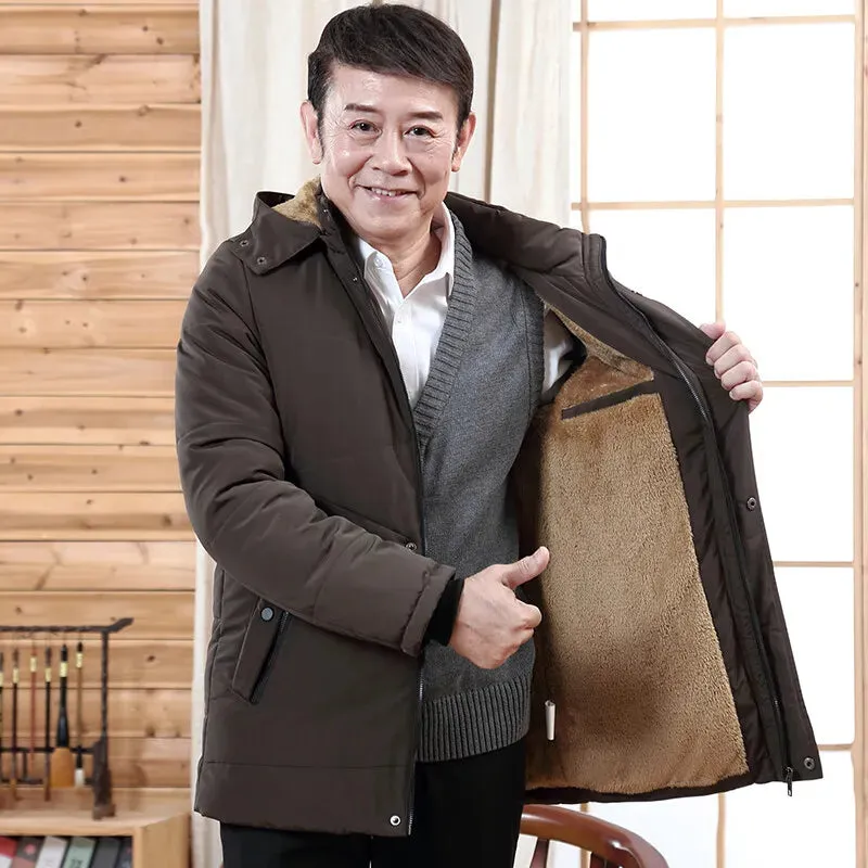 Thickened Warm Coat Plus Size Parker Waterproof Hooded Jacket Winter Men's Solid Color Parker Coat Fashion Men's Clothing
