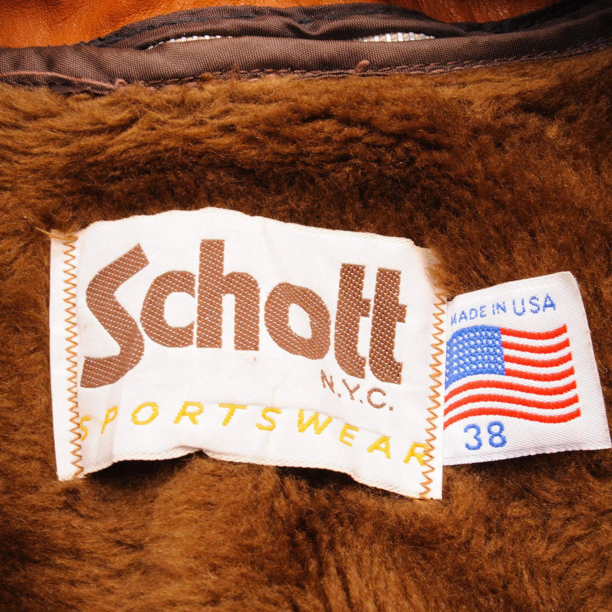 VINTAGE SCHOTT NYC BOMBER LEATHER JACKET 1970S 1980S SIZE 38 MADE IN USA