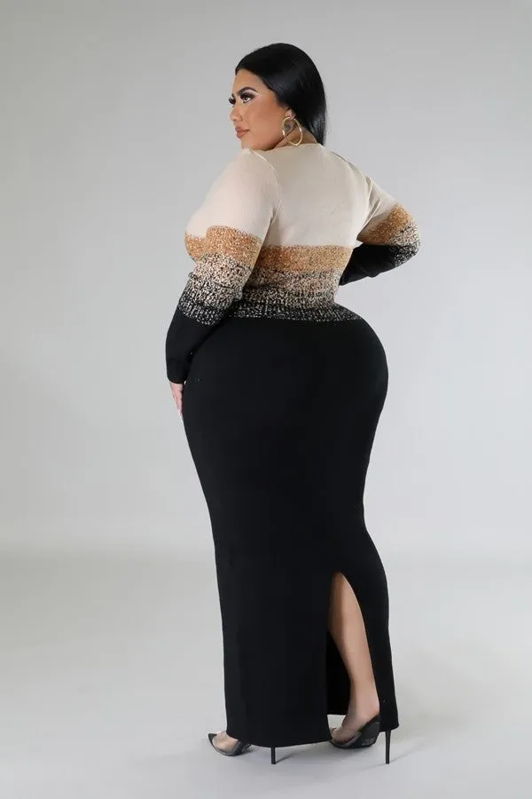 Voluptuous ( ) Ombre Stripe Round Neckline Semi-stretch Dress