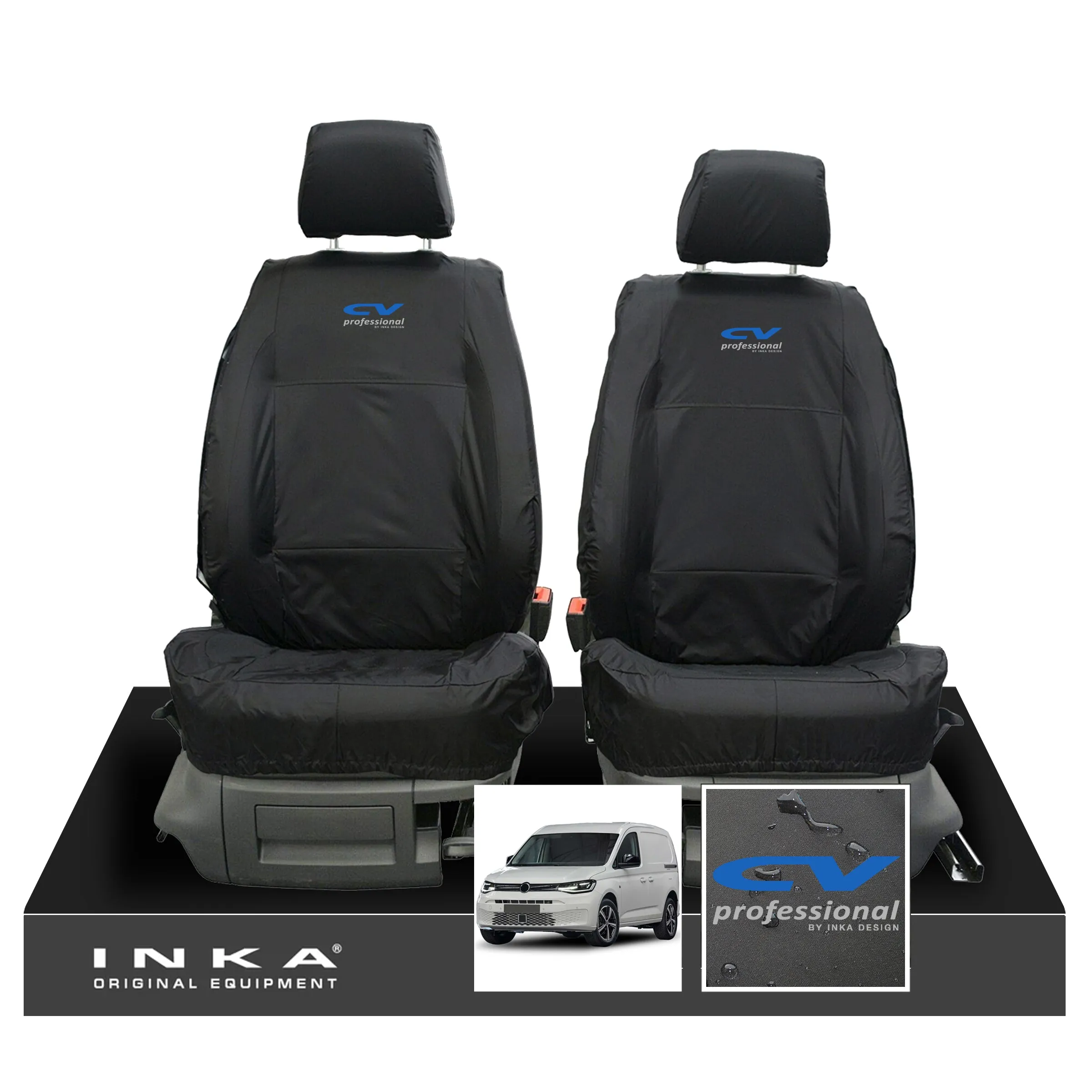 VW Caddy 5 Cargo INKA Front Set 1 1 Tailored Waterproof Seat Covers Black MY-2020  [Choice of 7 Colours]