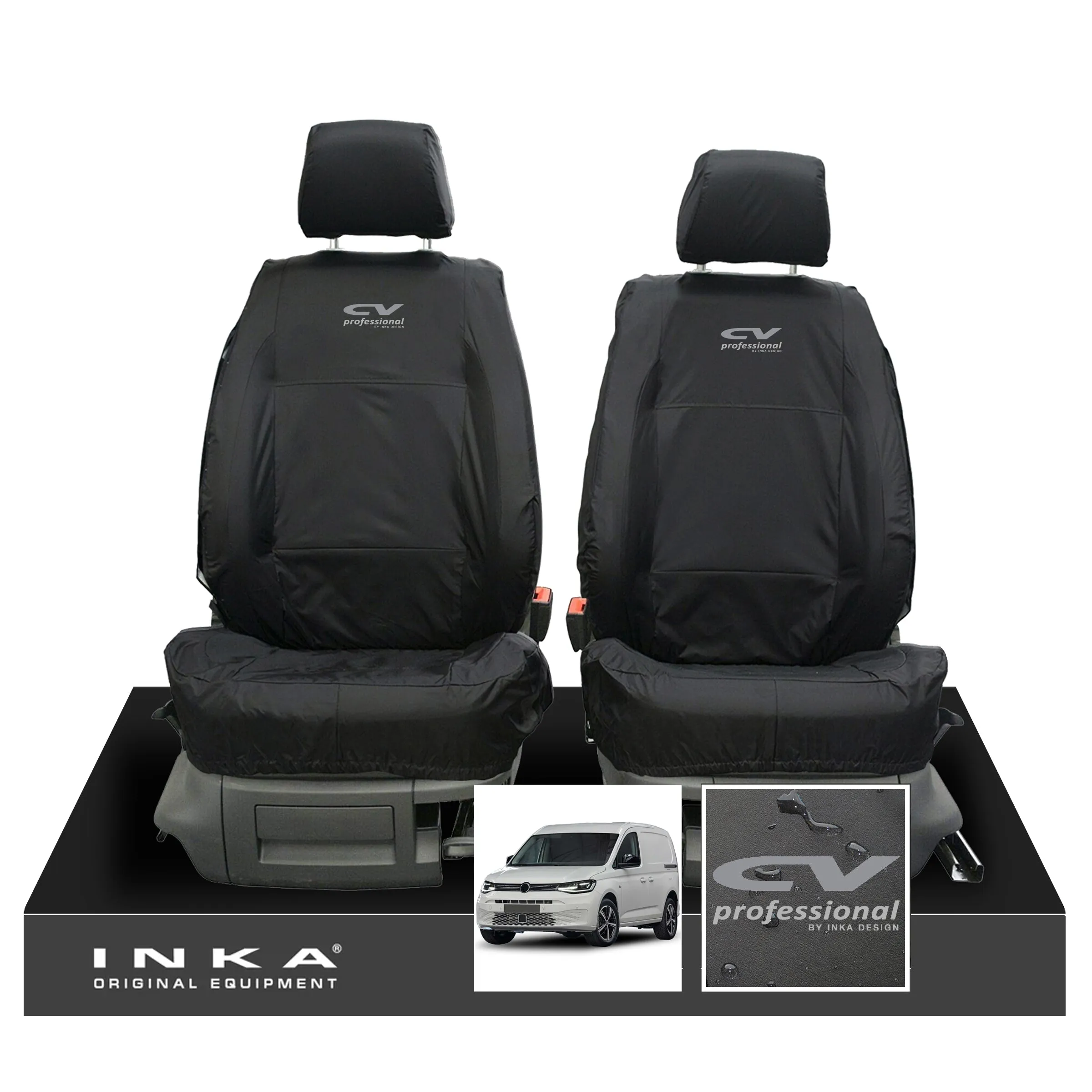 VW Caddy 5 Cargo INKA Front Set 1 1 Tailored Waterproof Seat Covers Black MY-2020  [Choice of 7 Colours]