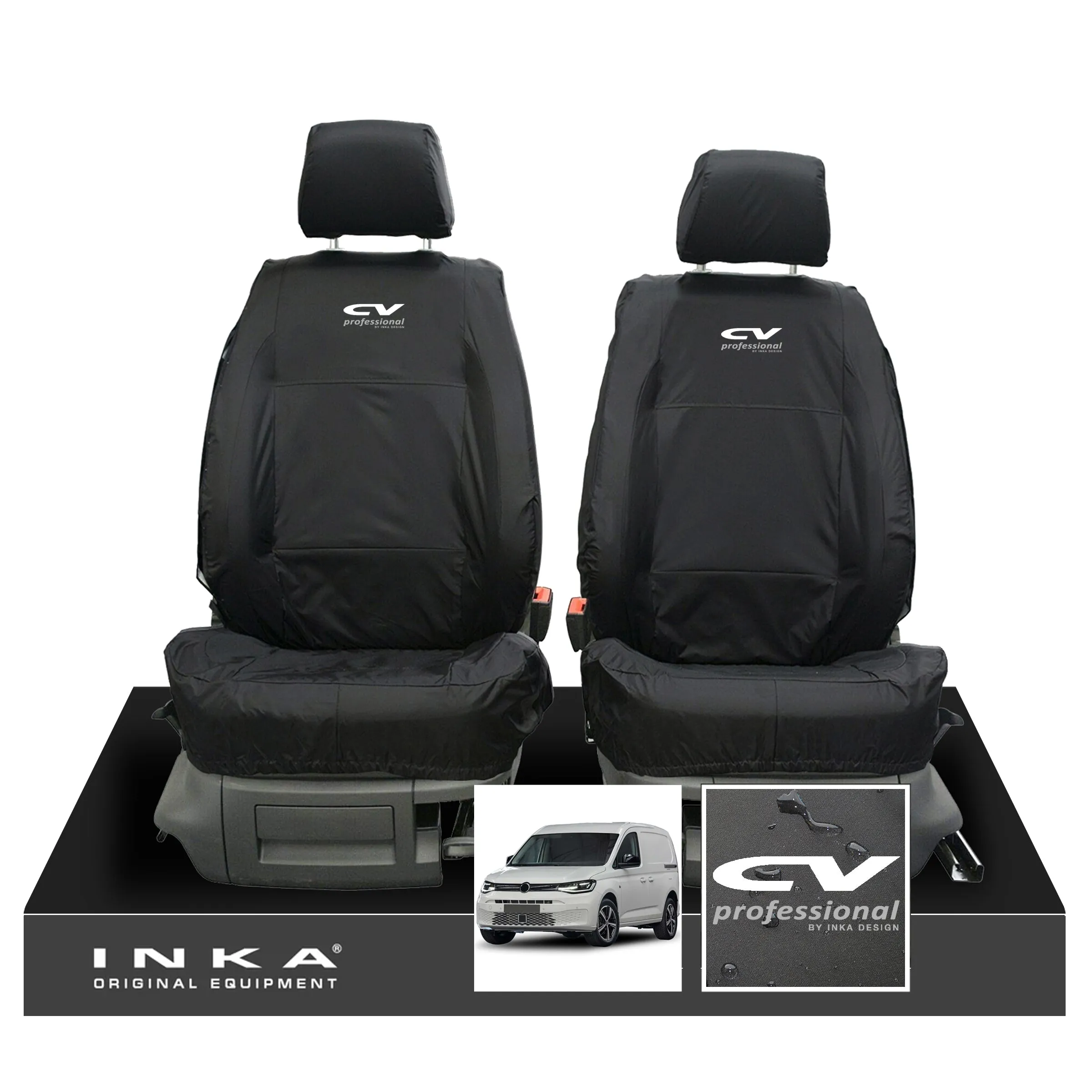 VW Caddy 5 Cargo INKA Front Set 1 1 Tailored Waterproof Seat Covers Black MY-2020  [Choice of 7 Colours]