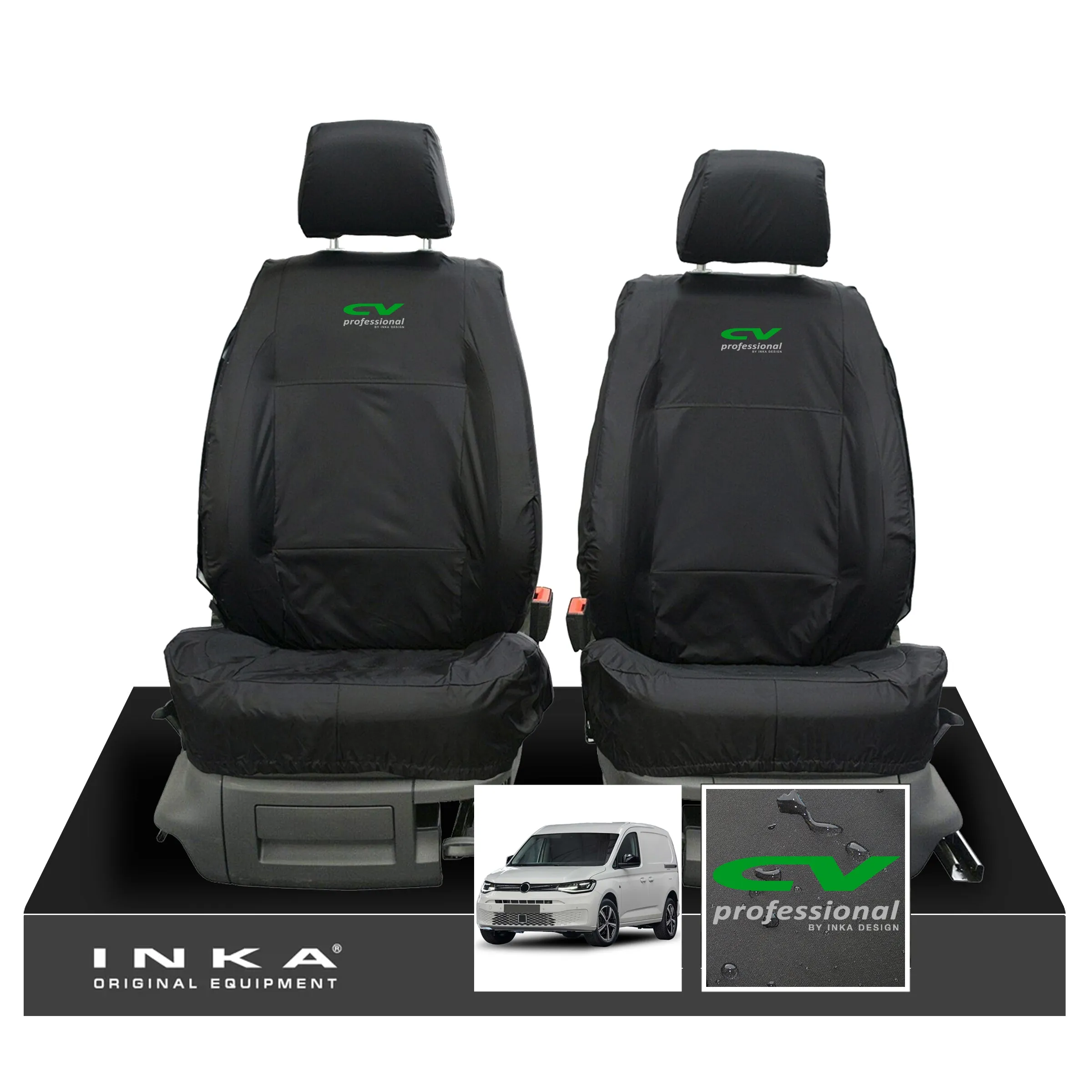 VW Caddy 5 Cargo INKA Front Set 1 1 Tailored Waterproof Seat Covers Black MY-2020  [Choice of 7 Colours]