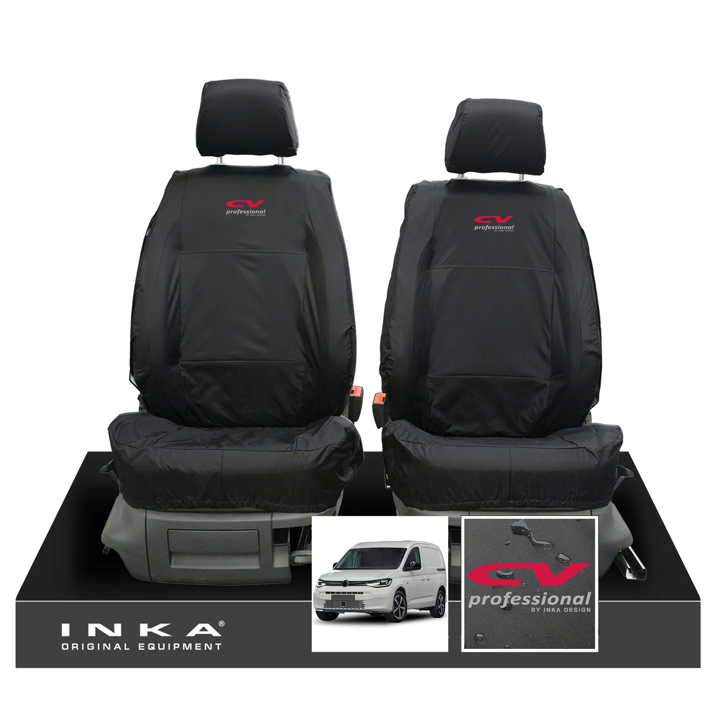 VW Caddy 5 Cargo INKA Front Set 1 1 Tailored Waterproof Seat Covers Black MY-2020  [Choice of 7 Colours]
