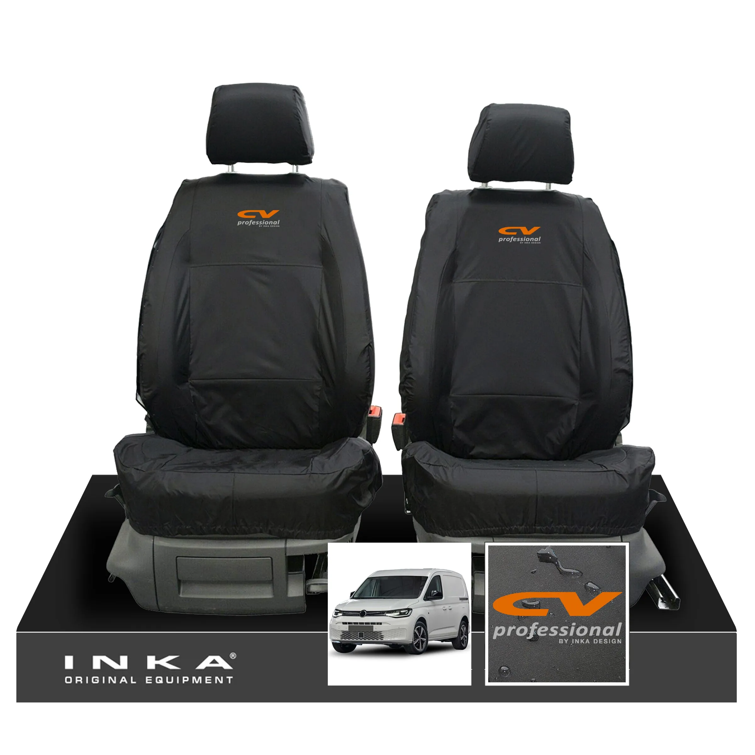 VW Caddy 5 Cargo INKA Front Set 1 1 Tailored Waterproof Seat Covers Black MY-2020  [Choice of 7 Colours]
