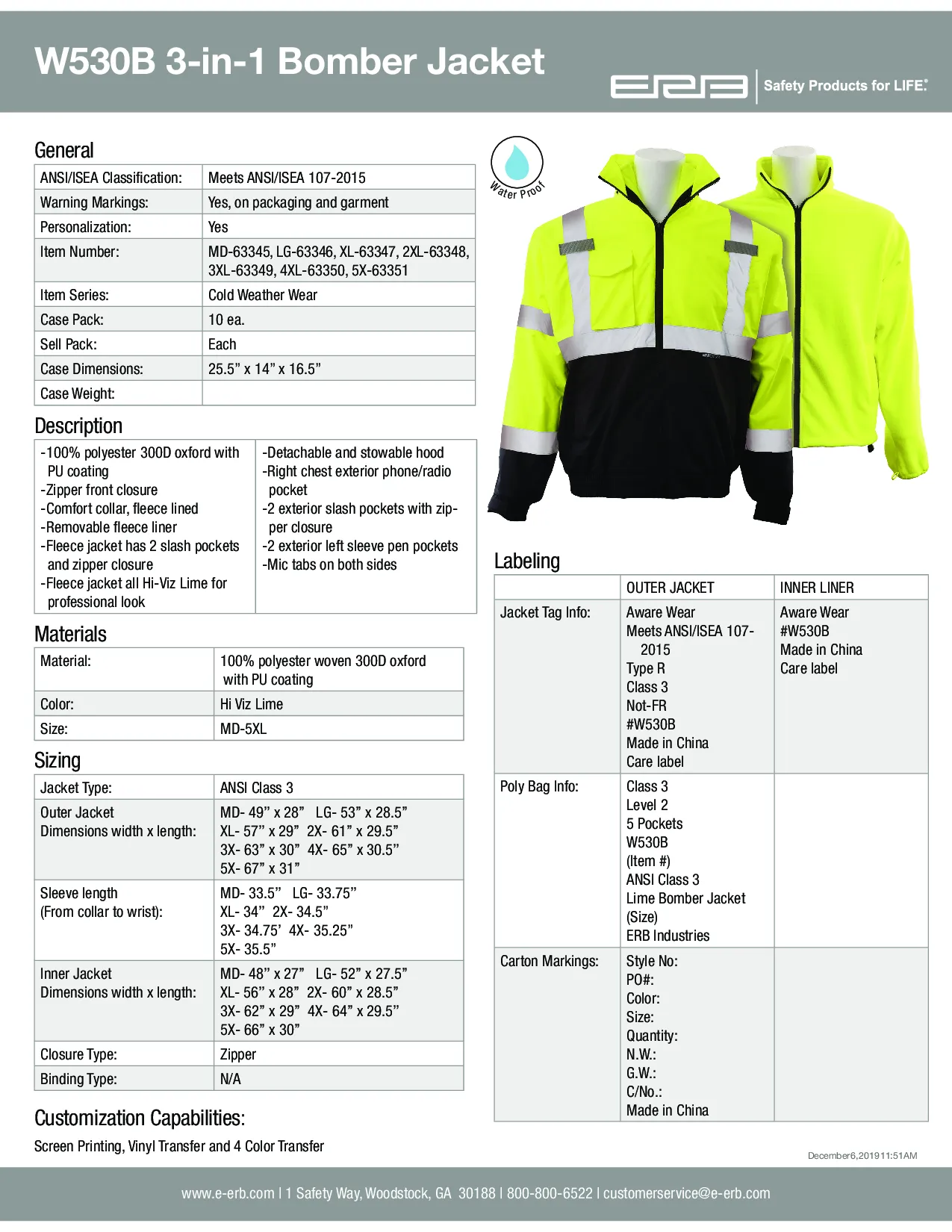 W530B 3-in-1 Bomber Jacket