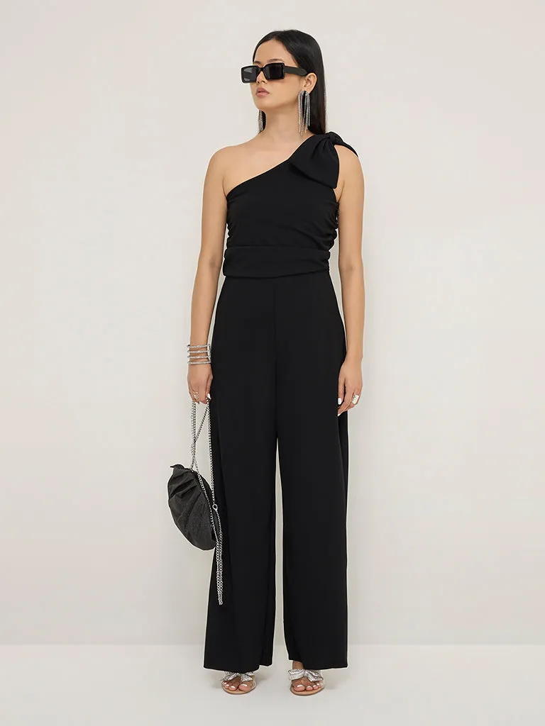 Wardrobe Black Bow Design Ruched Jumpsuit