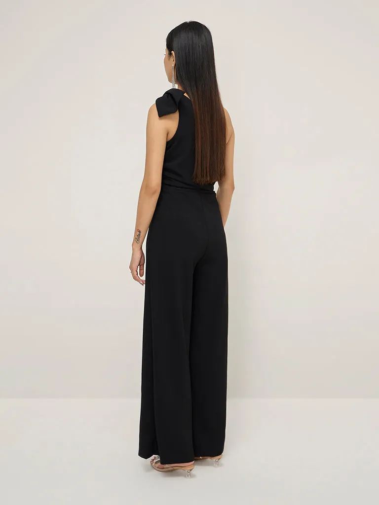 Wardrobe Black Bow Design Ruched Jumpsuit