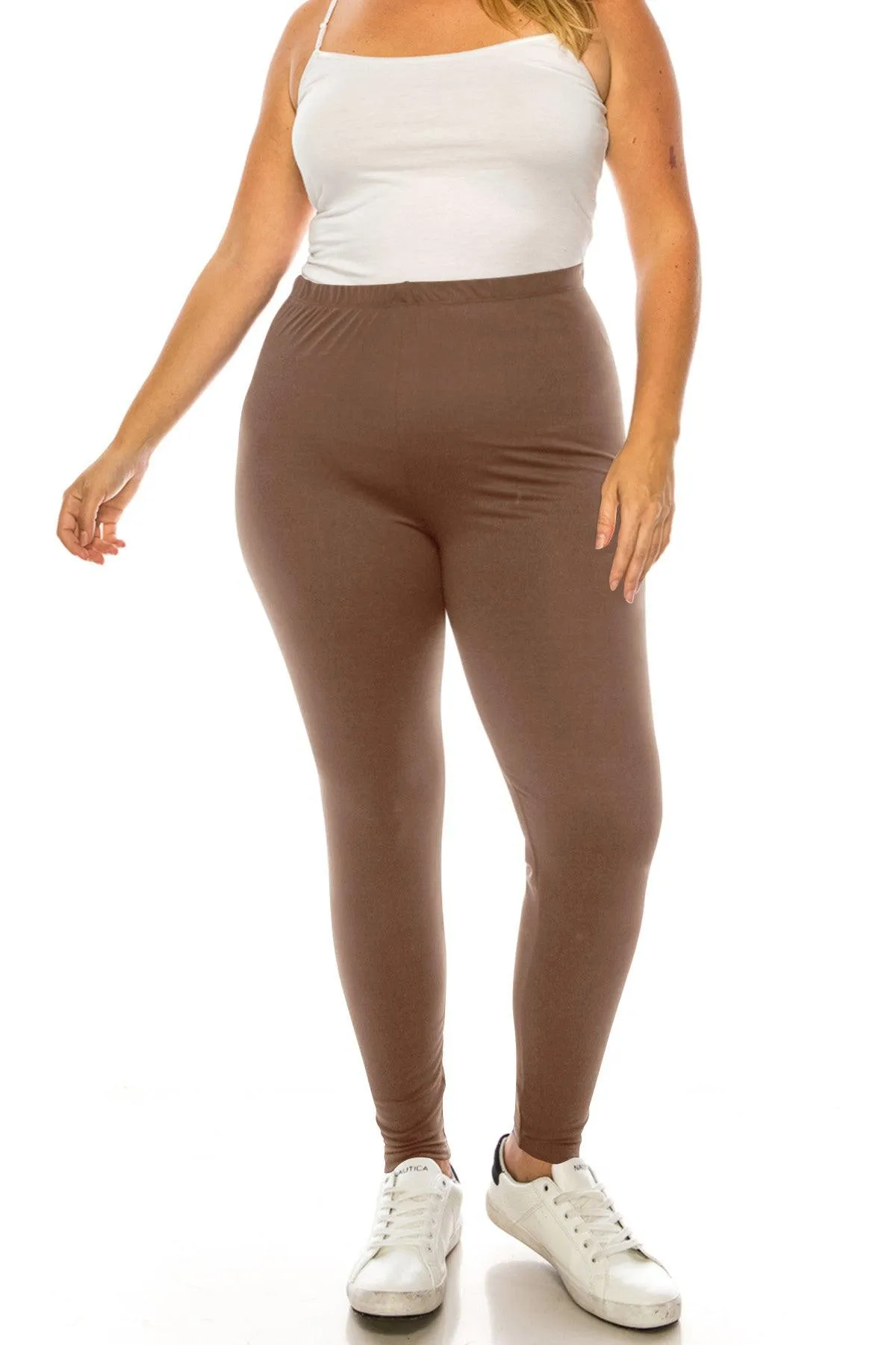 Women's Plus Size Microfiber Full Solid Length Leggings