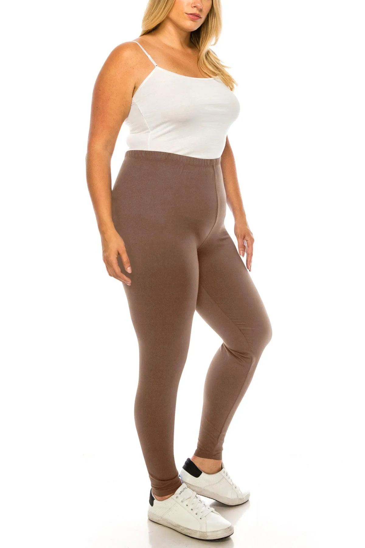 Women's Plus Size Microfiber Full Solid Length Leggings